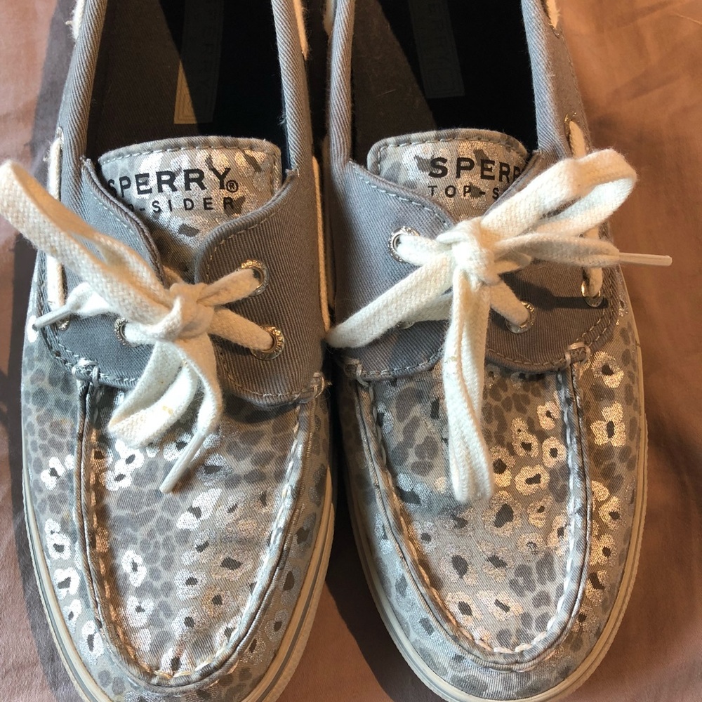 Sperry Top Sider Silver Gray Metallic Leopard